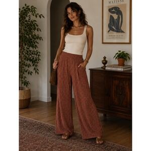 Natural Life Live Happy Boho Floral Wide Leg Palazzo Pants Small Boho Lounge